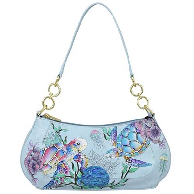 Thumbnail - ANUSCHKA® Schultertasche echt Leder Kettendetails handbemalt
