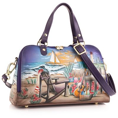 Thumbnail - ANUSCHKA® Bowling Bag echt Leder 2-Wege-Zipper handbemalt