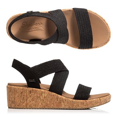 SKECHERS Damen-Sandale Arch Fit Beverlee Stretch Bast Keilabsatz ca. 5,7cm