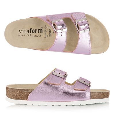 VITAFORM Damen-Pantolette Nappa Metallic 2 Schnaller Tieffußbett