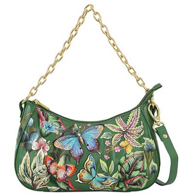 ANUSCHKA® Umhänge- Hobotasche echt Leder abnehmbarer Riemen handbemalt