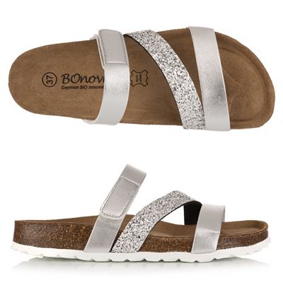 BONOVA Damen-Pantolette Bonoperlato Glitzer Klettverschluss Super-Soft-Fußbett