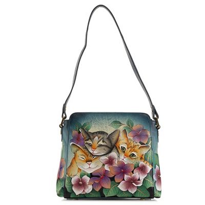 Thumbnail - ANUSCHKA® Schultertasche echt Leder Sicherheitsfach handbemalt