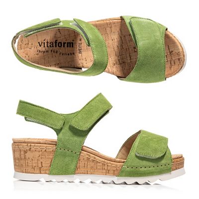VITAFORM Damen-Sandale Veloursleder Klettverschlüsse Sohle Korkoptik
