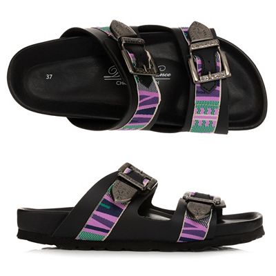 DINE 'N' DANCE Damen-Pantolette Textilbänder 2 Schnallen Korkfußbett