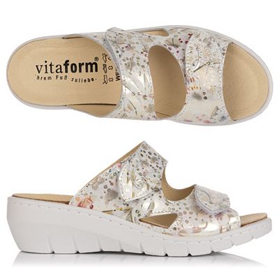 VITAFORM Damen- Pantolette echt Leder 2 Klettverschlüsse Keilsohle