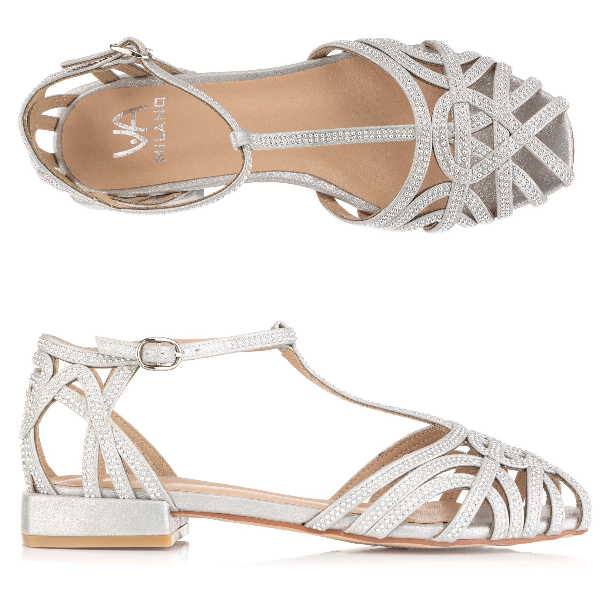 VIA MILANO Damen-Sandale Strass-Applikationen verstellbare Riemen Absatz ca. 2,3 cm