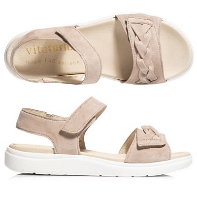 VITAFORM Damen-Sandalette Samtziege Flechtdetail Sohle Linn