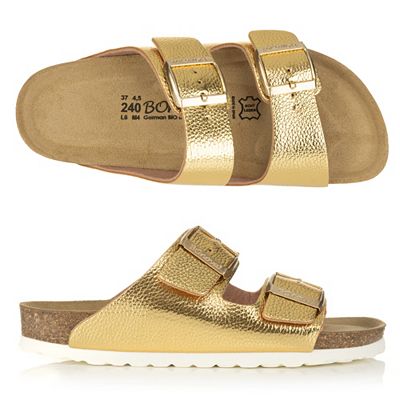 BONOVA Damen-Pantolette Metallic-Optik 2 verstellbare Riemen Super-Soft-Fußbett