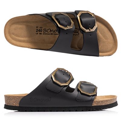 BONOVA Damen-Pantolette echt Leder 2 verstellbare Riemen Super-Soft-Fußbett