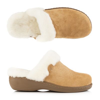 VITAFORM Damen-Hausschuh Veloursleder Lammfell gefüttert Keilsohle