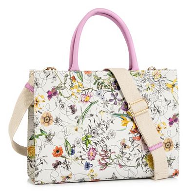 Thumbnail - VIA MILANO Henkeltasche echt Leder Blumendruck abnehmbarer Riemen