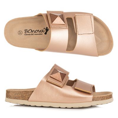 BONOVA Damen-Pantolette Nieten-Detail Klettverschluss Super-Soft-Fußbett