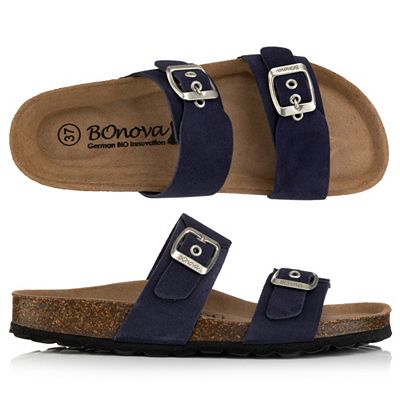 BONOVA Damen-Pantolette Veloursleder verstl. Riemen Super-Soft-Fußbett