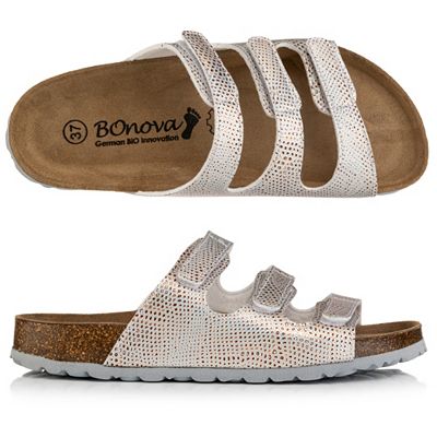 BONOVA Damen-Pantolette 3 verstl. Riemen Klettverschluss Super-Soft-Fußbett