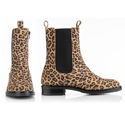 DINE 'N' DANCE Damen-Stiefelette, Veloursleder Leo-Optik Reißverschluss