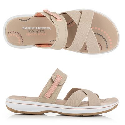 SKECHERS Damen-Pantolette Bayshore Materialmix Klettverschluss