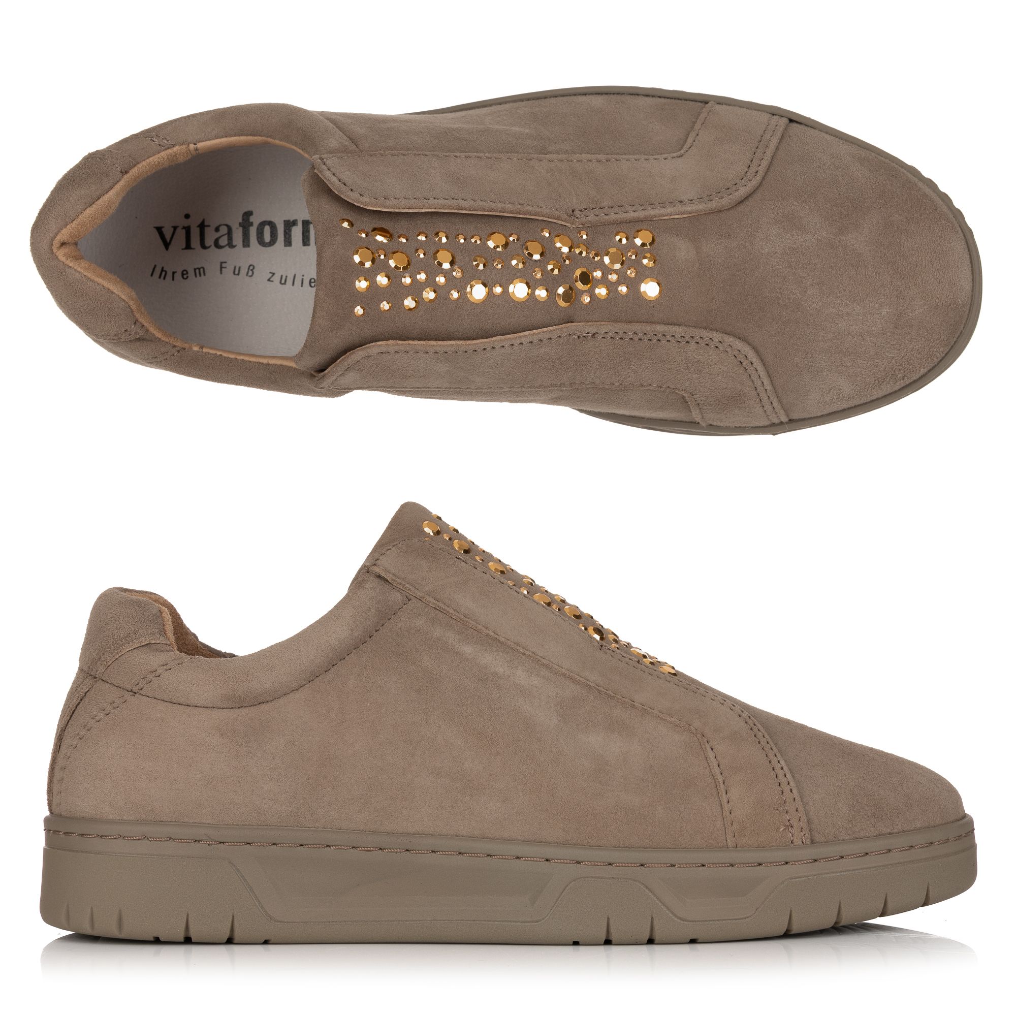 VITAFORM Damen- Slipper Samtziege Nieten Sohle Marla