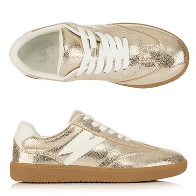 VIA MILANO Damen-Sneaker echt Leder Metallic Schnürung