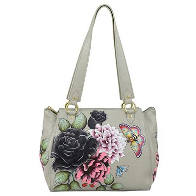 Thumbnail - ANUSCHKA® Medium Shopper echt Leder 3 Hauptfächer handbemalt