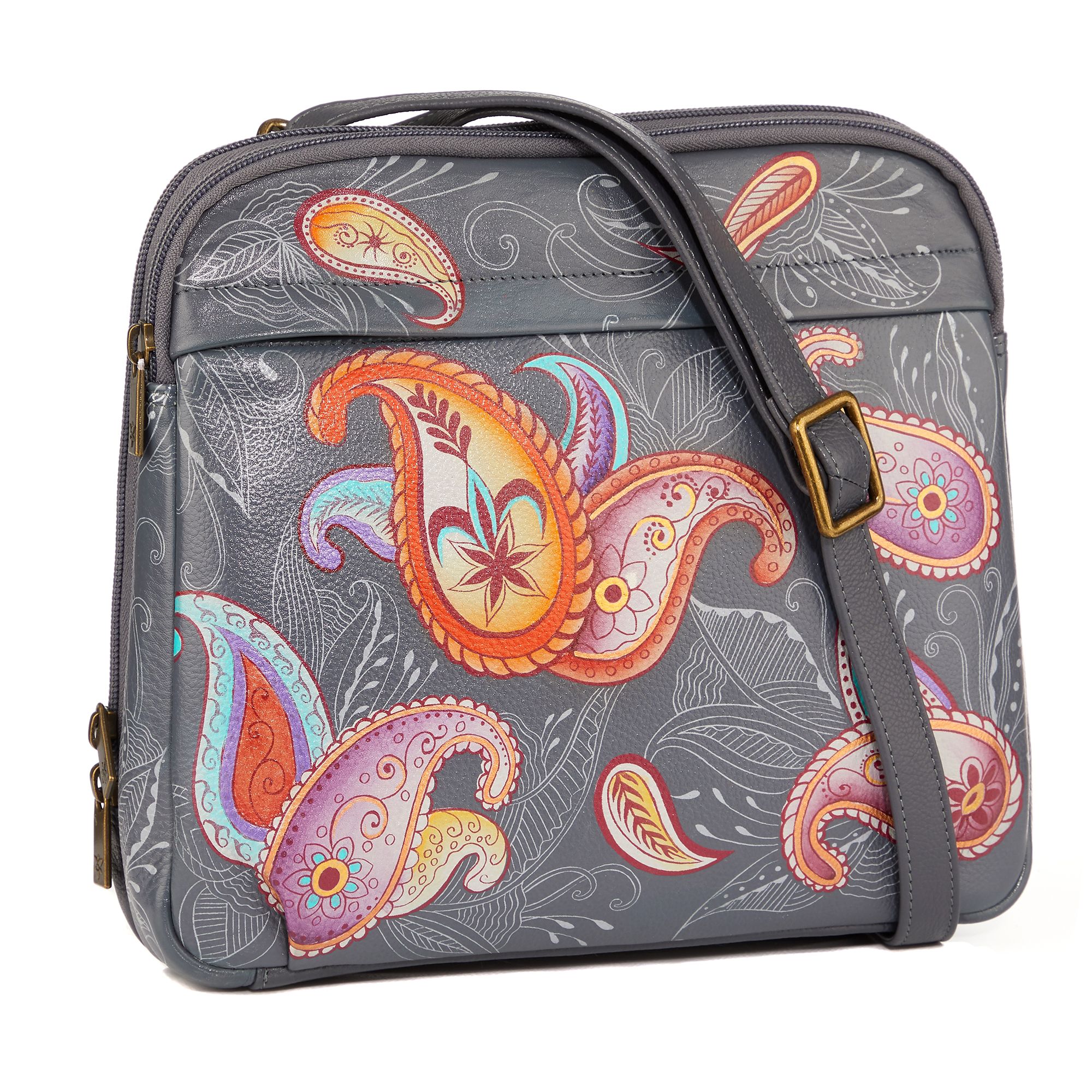 ANUSCHKA® Umhängetasche echt Leder Sicherheitsfach handbemalt — QVC.de