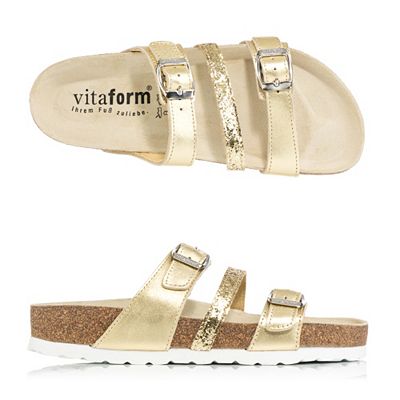 VITAFORM Damen-Pantolette Softnappaleder Glitzer Tieffußbett