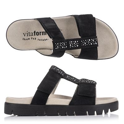 VITAFORM Damen- Pantolette Velourleder Strasssteine Sohle Lara