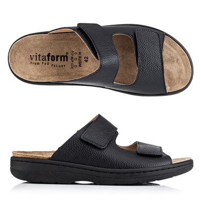 VITAFORM Herren- Pantolette Nappaleder 2 Klettverschlüsse Kontrastnaht