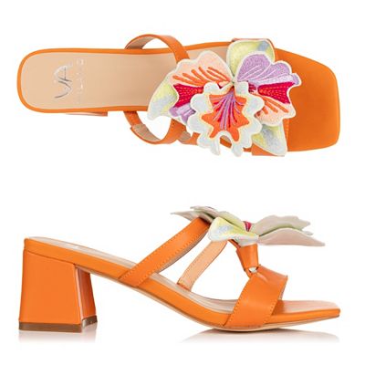 VIA MILANO Damen-Sandalette echt Leder Blumen Detail Blockabsatz ca.6cm