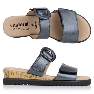 Thumbnail - VITAFORM Damen-Pantolette echt Leder Perlato Keilsohle