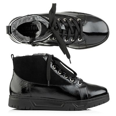 VITAFORM Damen-Stiefelette Lackstretch Lammfell Sohle Marla