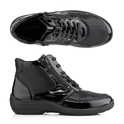 VITAFORM Damen-Stiefelette Leder/Stretch 2 Reißverschlüsse Schnürung