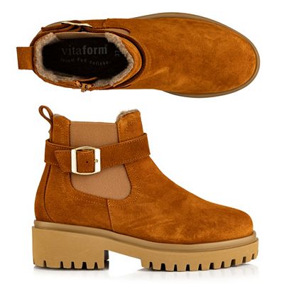 VITAFORM Damen-Stiefelette Veloursleder Zierriemen Profilsohle