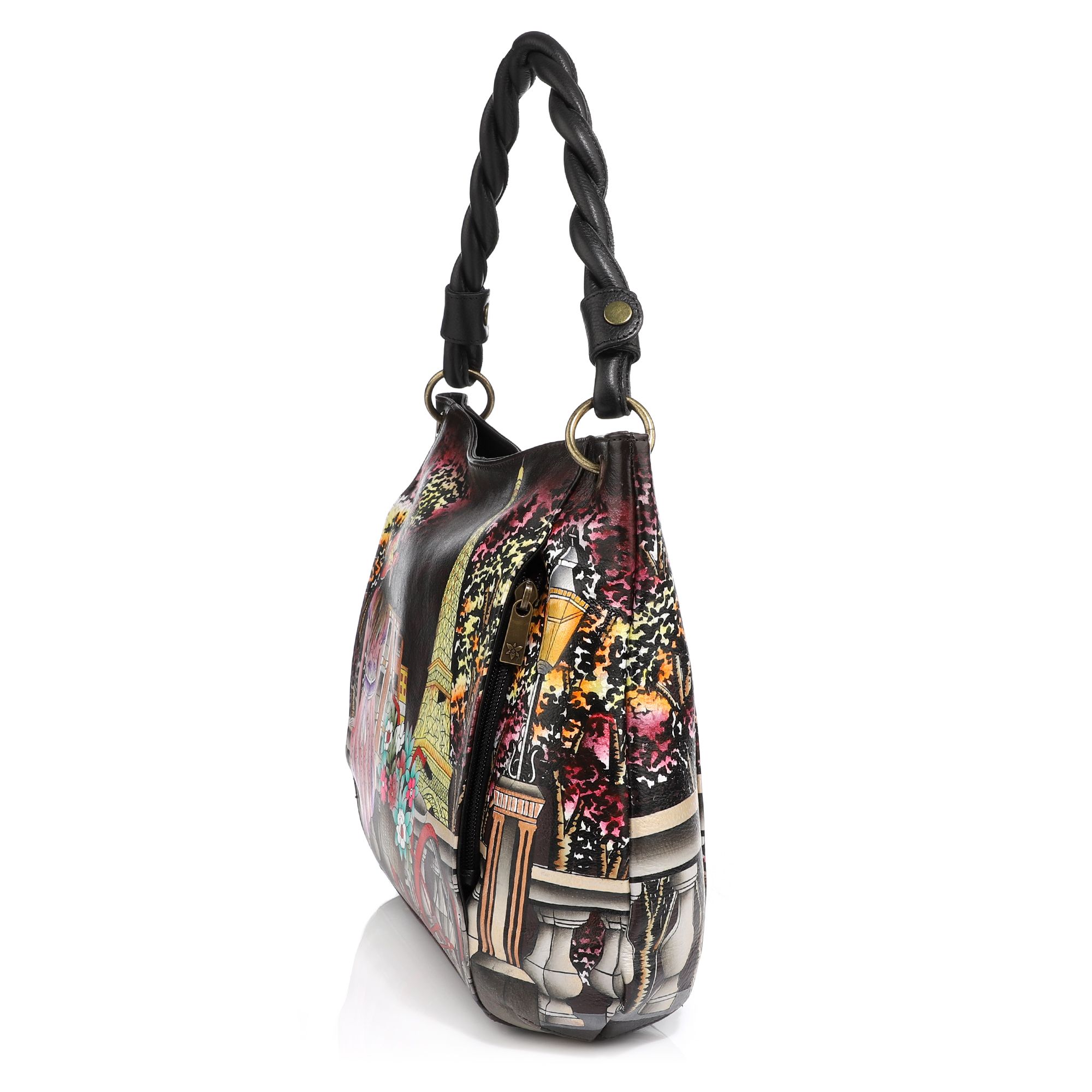 ANUSCHKA® Schultertasche echt Leder Flechtriemen handbemalt QVC.de