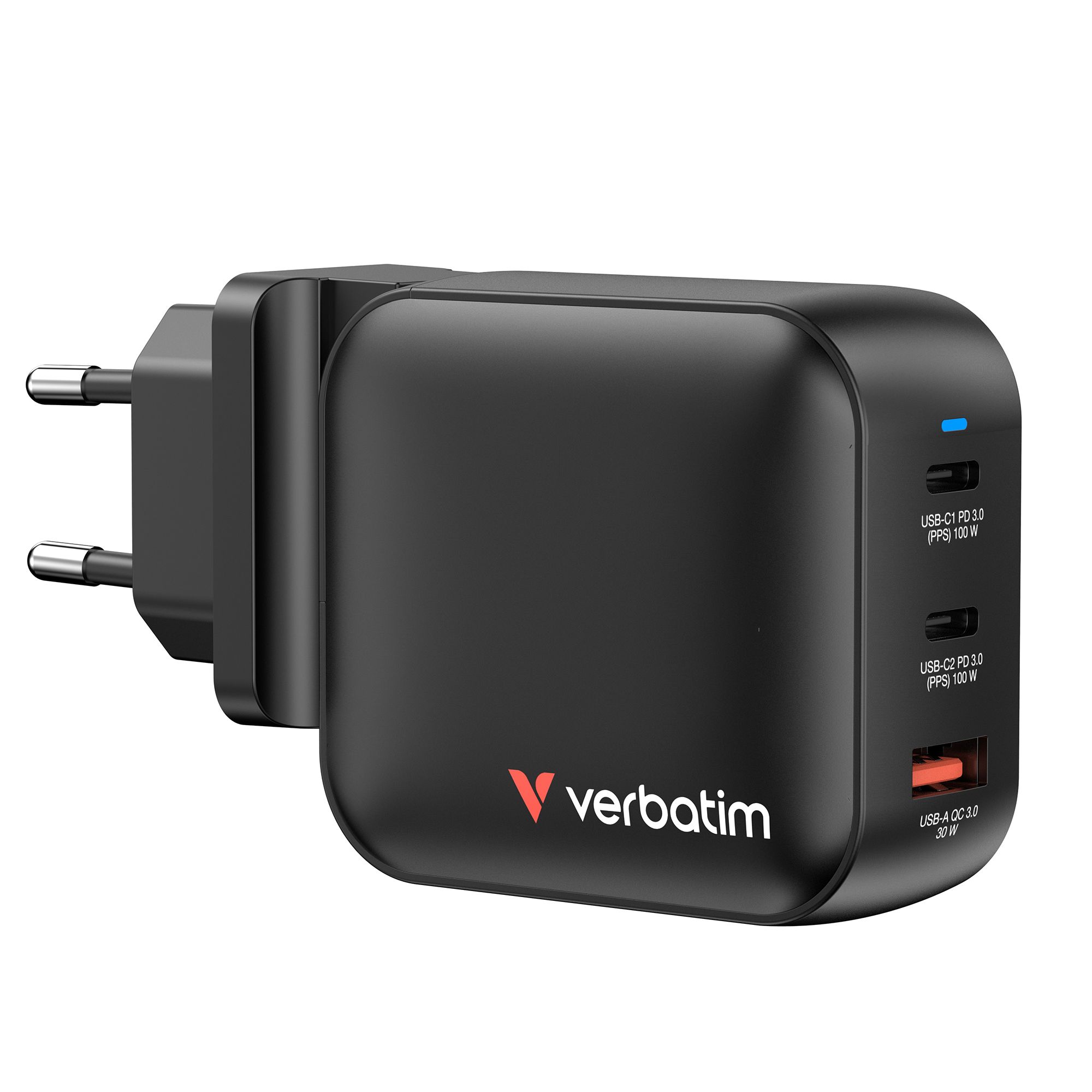 VERBATIM Mini GaN Wandelgerät bis zu 100W 2x USB-C, 1x USB-A Ideal für Reisen