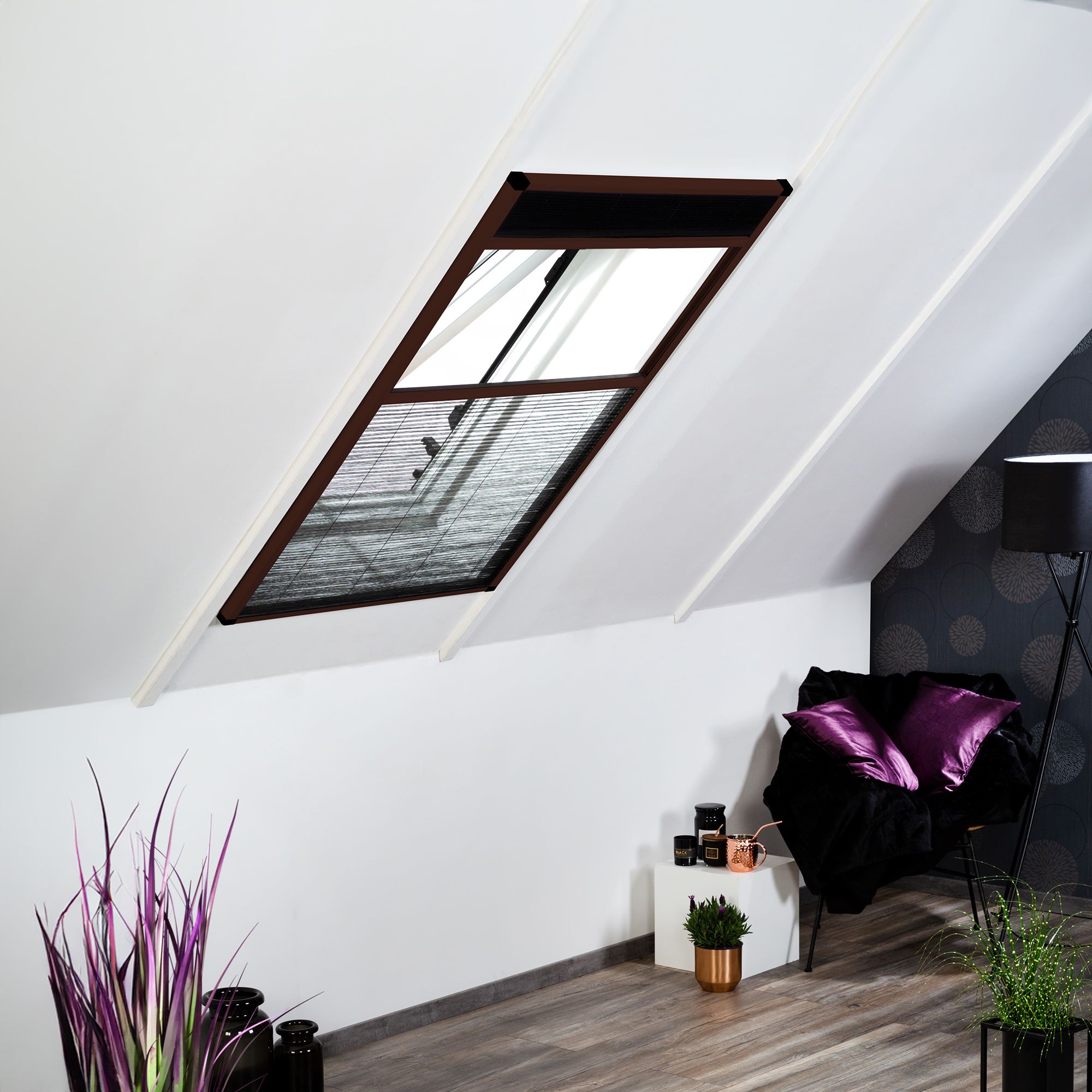 CULEX Alu-Kombidachfenster- Plissee schnelle & einfache Montage braun, ca. 110x160cm