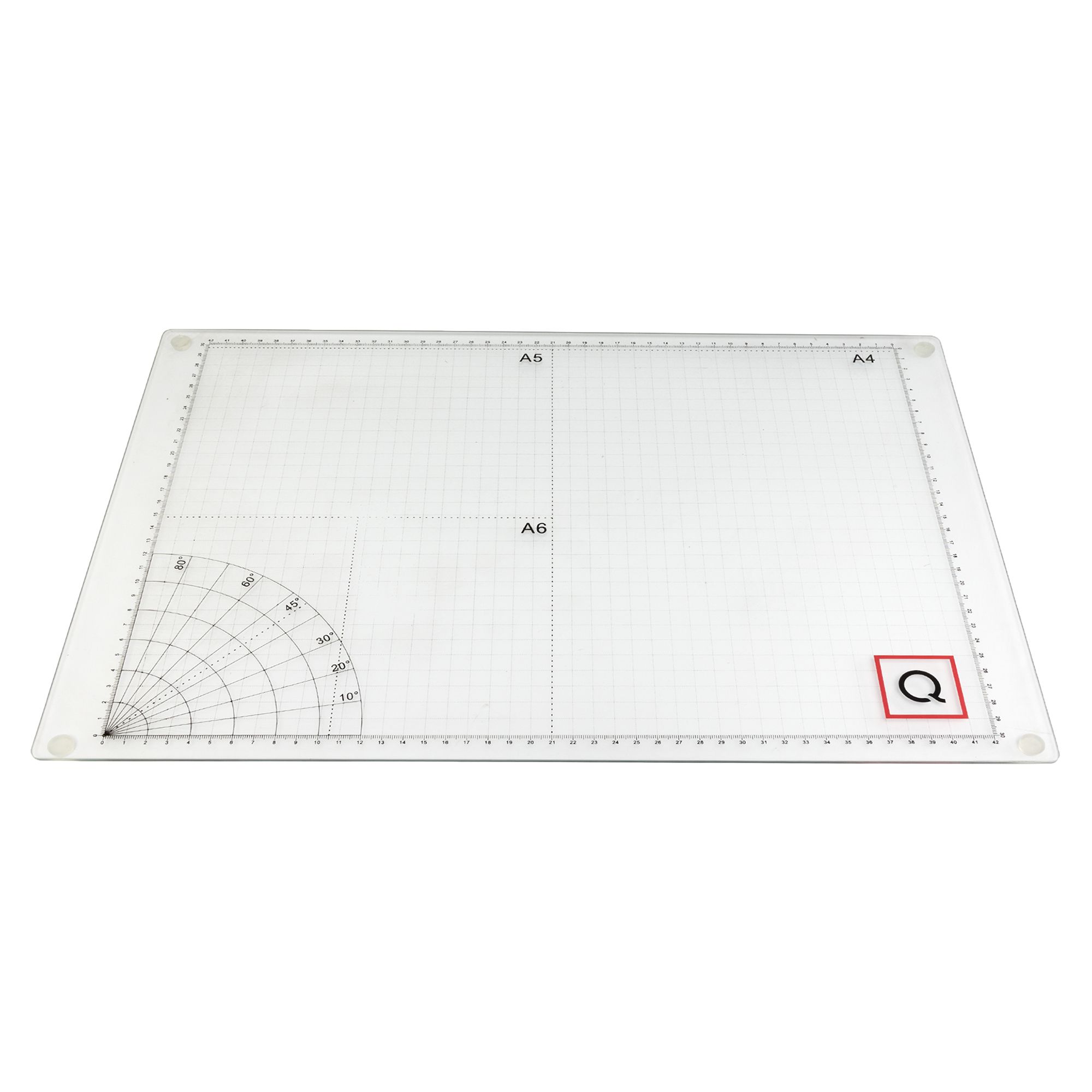 Glasplatte DIN A3 rutschfest mit Einteilungen als Unterlage