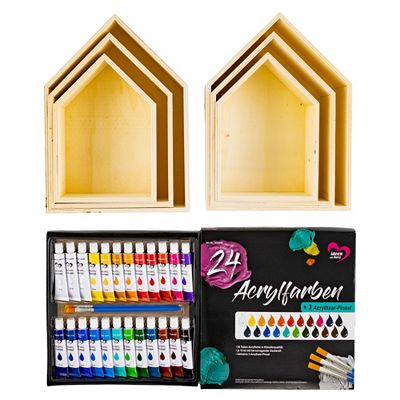 Thumbnail - KARIN JITTENMEIER Kreativfarben-Set Holzrahmen Häuser & Acrylfarben 33tlg.
