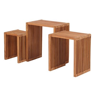 deVries Woodie Beistelltische 3er-Set Teakholz ineinander stellbar