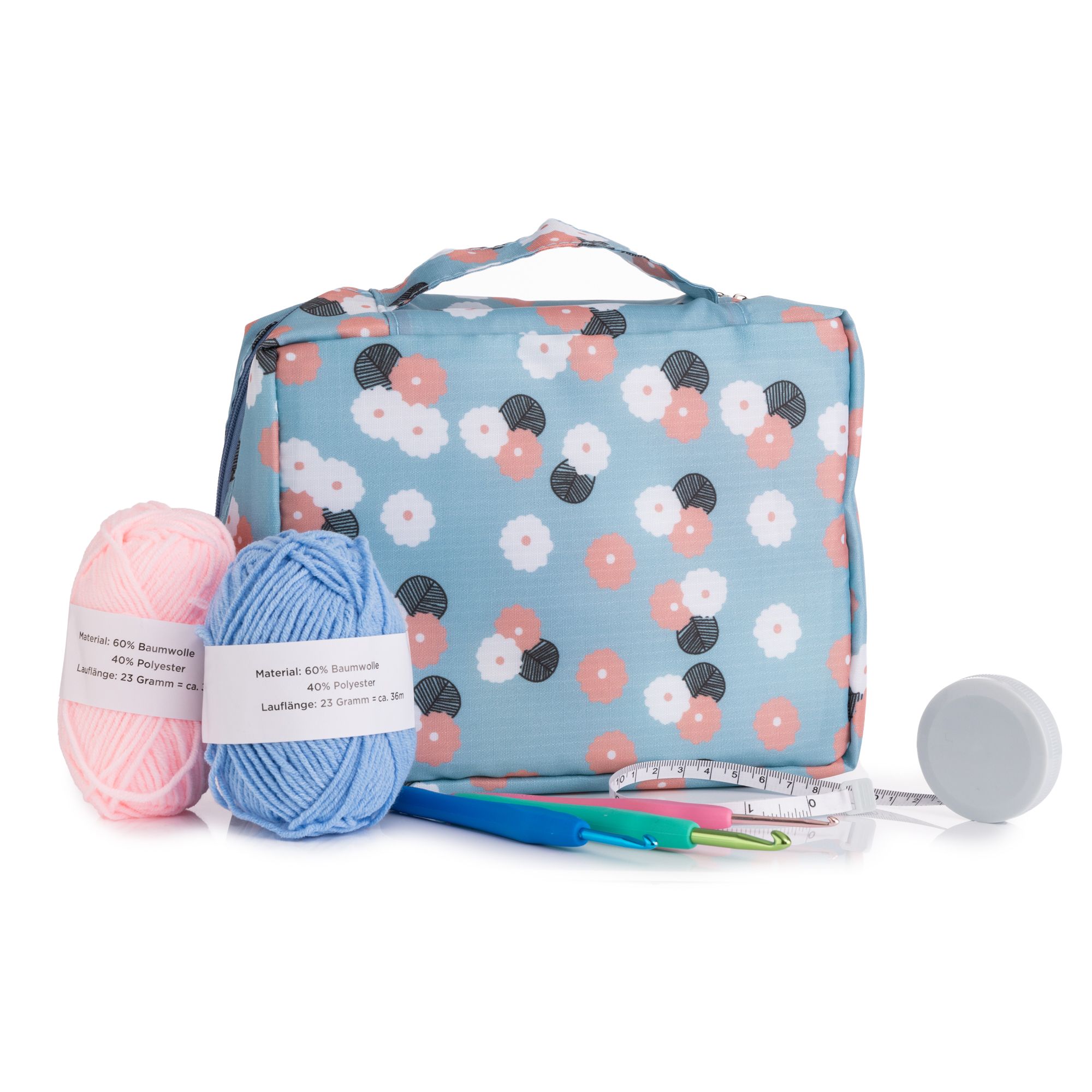 Kreativ-Set Zubehör für Handarbeit inkl. Wolle & Häkelnadeln 59tlg.