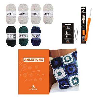 myboshi Häkel-Set Kissenhülle Square inkl. Nadel & Wolle 9tlg.