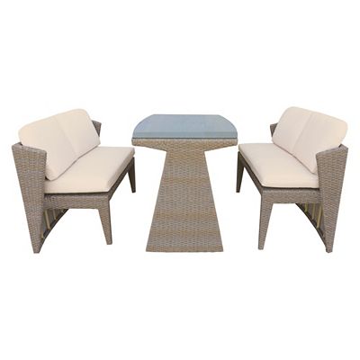 GREEN LOUNGE Sitzgruppe 3tlg. Polyrattan inkl. Auflagen platzsparend