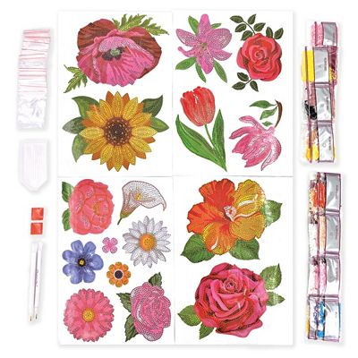 CRAFT BUDDY™ Diamond Painting DIN A4-Bogen Sticker zum Nachlegen Blumen, 12tlg.
