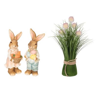 KARIN JITTENMEIER Dekorations-Set Deko Hasen & Knopfgras 3tlg.