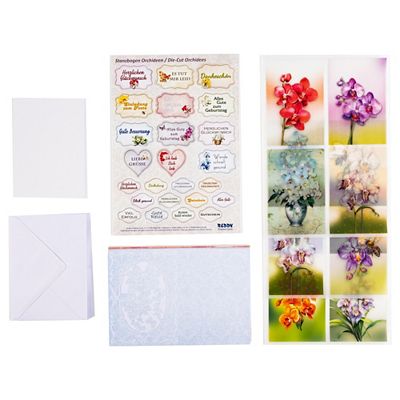 Thumbnail - REDDY Grußkarten-Set Orchideen inkl. Stanzbogen 32tlg.