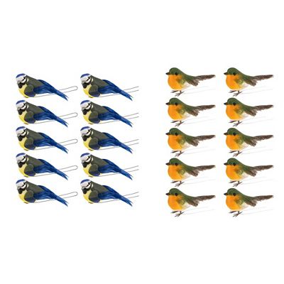 KARIN JITTENMEIER Dekorations-Set Deko Federvögel Meisen & Rotkehlchen 20tlg.