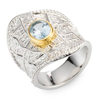 THOMAS & SOHN beh. Blautopas 1,30ct Ring Ovalschliff Silber Bicolor-Optik