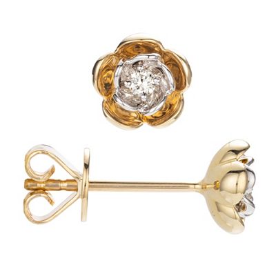 GOLDSCHMUCK FÜR MICH Rosen-Ohrstecker 2 Brillanten zus. ca. 0,05ct Gold 375