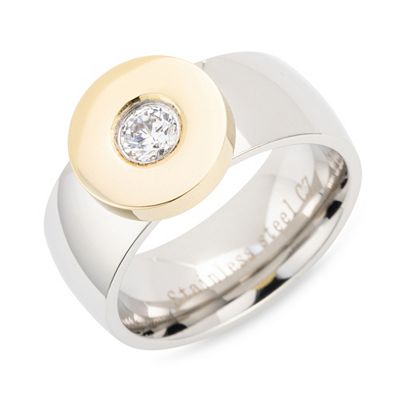 DIAMONIQUE® Ring = 0,25ct Brillantschliff Edelstahl, bicolor