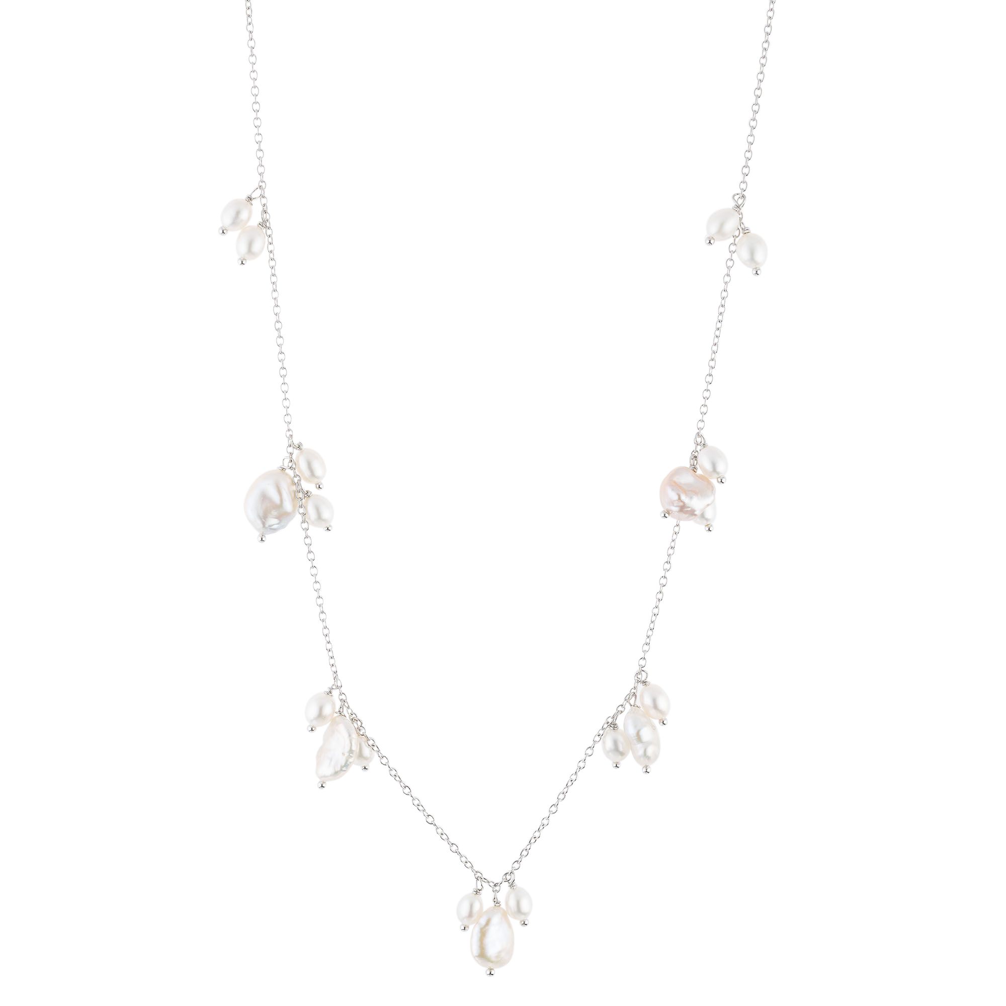 PERLEA Collier Süßwasserzucht- perlen 4,5-9mm Silber rhodiniert